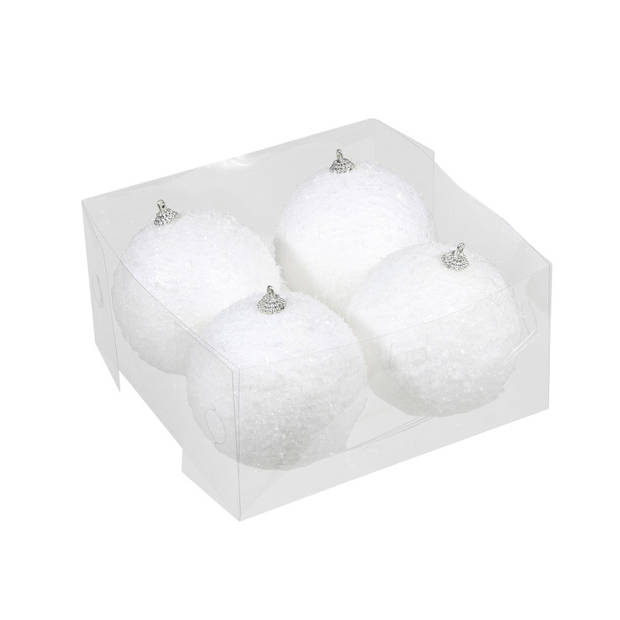 24x stuks kerstversiering witte sneeuw effect kerstballen 8 en 10 cm - Kerstbal