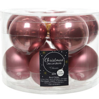 Kerstboomversiering oud roze kerstballen van glas 6 cm 10 stuks - Kerstbal