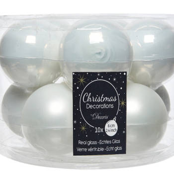 Decoris Kerstballen set - 10x - winter wit - glas - 6 cm - Kerstbal