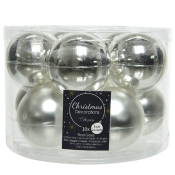 Decoris Kerstballen set - 10x stuks - zilver - glas - 6 cm - Kerstbal