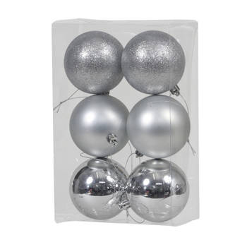 Othmar Decorations Kerstballen - 6x st - zilver - 8 cm - kunststof - Kerstbal