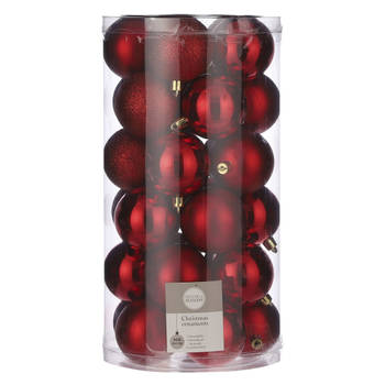 30x Kunststof kerstballen rood 6 cm - Kerstbal