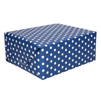 2x Cadeaupapier donkerblauw met witte stipjes/polkadots 200 x 70 cm - Cadeaupapier