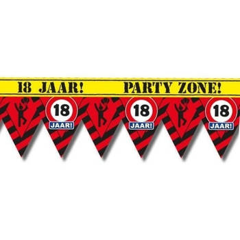 Versiering/decoratie 18 jaar afzetlint vlaggetjes 12 meter - Markeerlinten