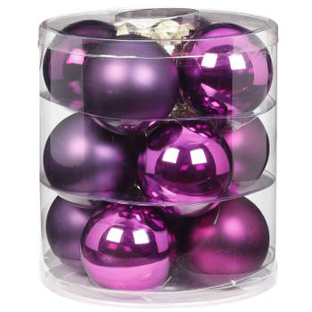 36x Paarse glazen kerstballen 8 cm glans en mat - Kerstbal