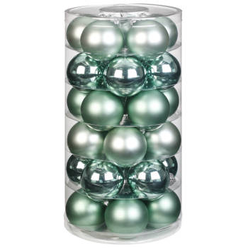 Tube met 30 mint groene kerstballen van glas 6 cm glans en mat - Kerstbal