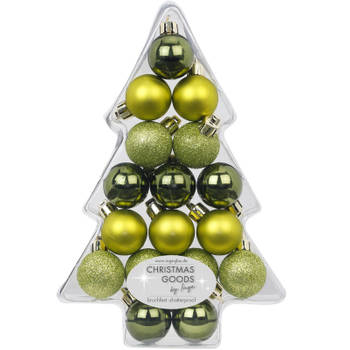17x Kunststof groene kleine kerstballen pakket 3 cm - Kerstbal