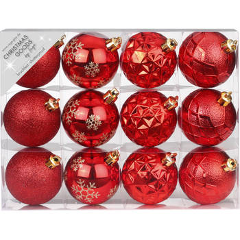 Set van 12x luxe rode kerstballen 6 cm kunststof mat/glans - Kerstbal