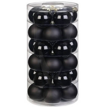 60x Zwarte glazen kerstballen 6 cm glans en mat - Kerstbal