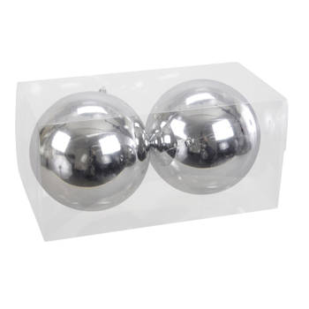 2x Grote kunststof kerstballen zilver 15 cm - Kerstbal