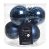 Kerstboomversiering donkerblauwe kerstballen van glas 8 cm 6 stuks - Kerstbal