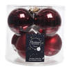 Kerstboomversiering donkerrode kerstballen van glas 8 cm 6 stuks - Kerstbal