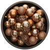 37x stuks kunststof kerstballen camel bruin 6 cm glans/mat/glitter mix - Kerstbal