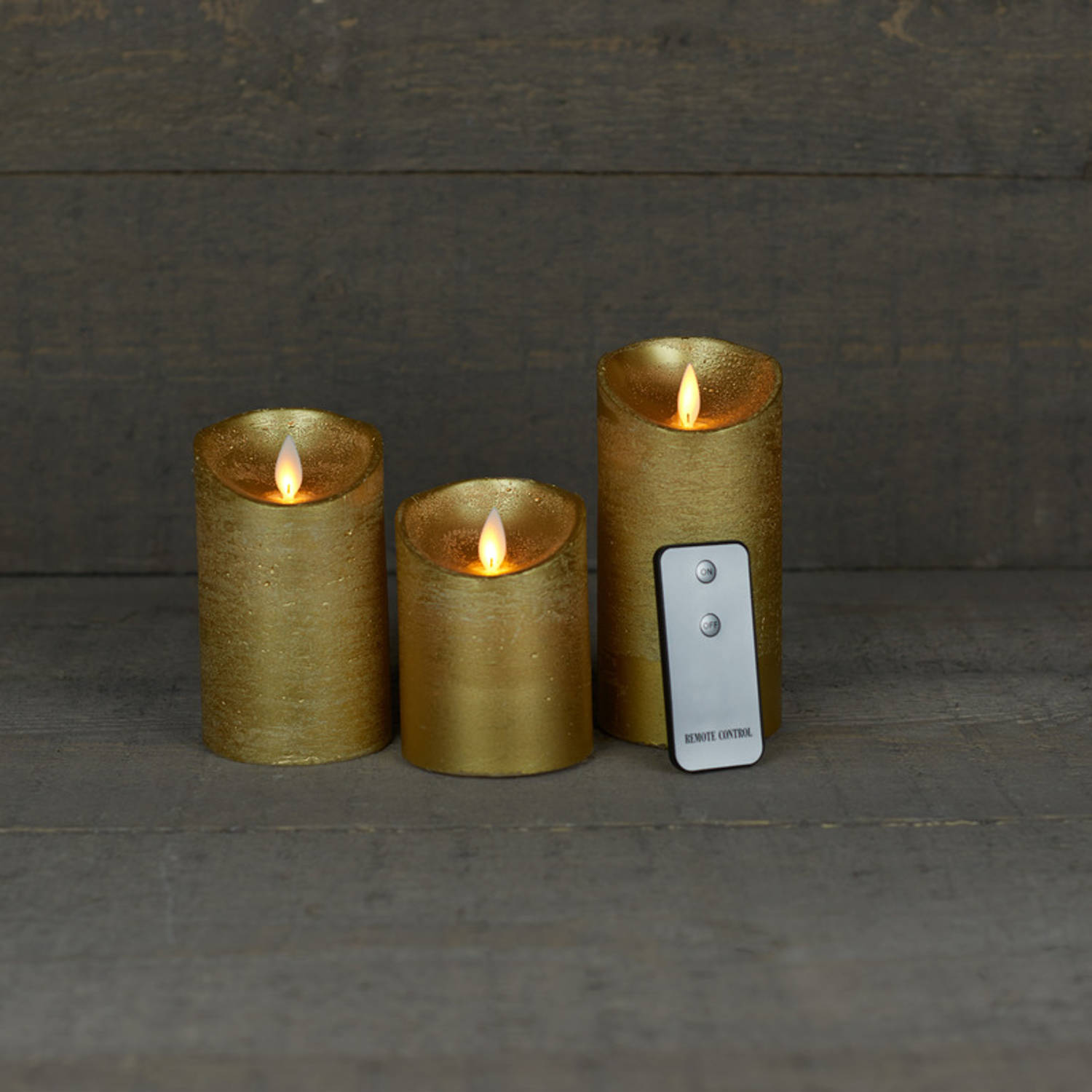 inflatie offset stel je voor Kaarsen set 3x gouden LED stompkaarsen met afstandsbedieni - LED kaarsen |  Blokker