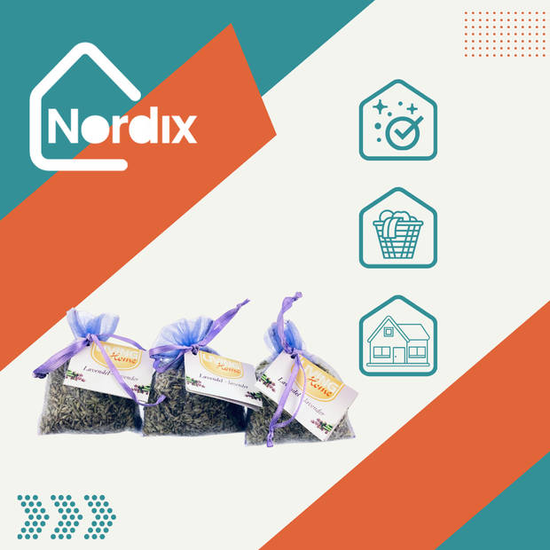 Nordix Geurzakje - Lavendel - 3 Stuks - Sokkenlade - Kledingkast - Tegen Motten - Geur - Verfrissend - Paars - Zakje