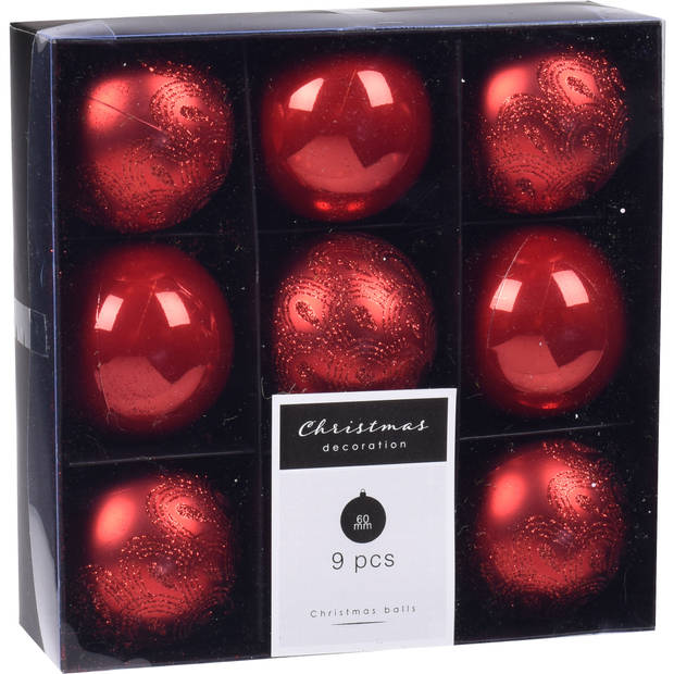 Kerstversiering kunststof kerstballen rood 6 en 8 cm pakket van 30x stuks - Kerstbal