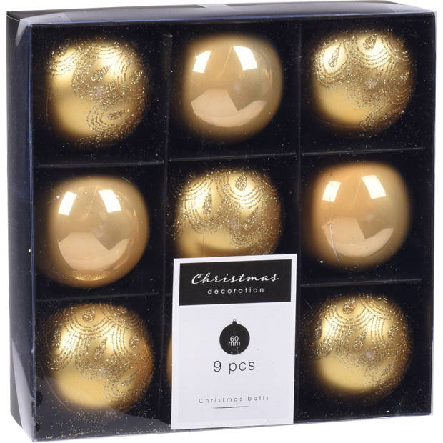 Kerstversiering kunststof kerstballen goud 6 en 8 cm pakket van 30x stuks - Kerstbal