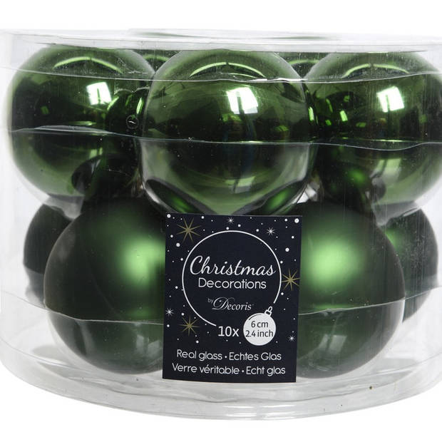 Glazen kerstballen pakket donkergroen glans/mat 38x stuks 4 en 6 cm met piek glans - Kerstbal