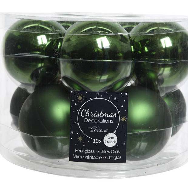 Decoris Kerstballen set - 10x stuks - donkergroen - glas - 6 cm - Kerstbal