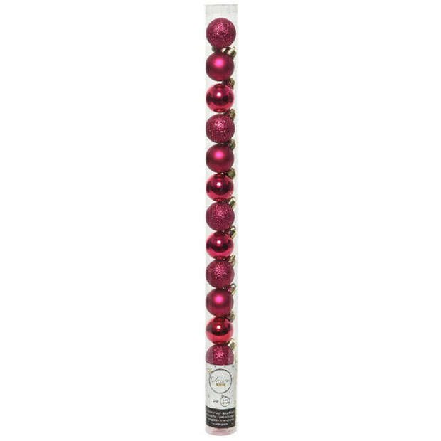 Tube met mini kerstballetjes in het bessen roze 3 cm - Kerstbal