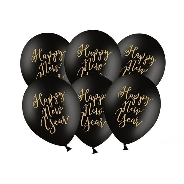 24x Zwarte Happy New Year ballonnen oud en nieuw/nieuwjaar - Ballonnen