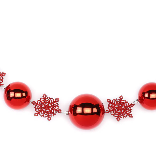 1x Rode Kerst guirlandes/slingers met ballen en sneeuwvlokken 116 cm - Kerstslingers