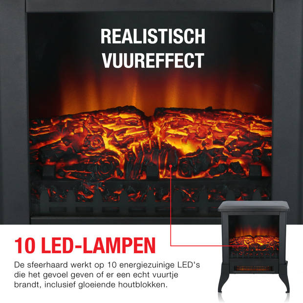 Classic Fire Elektrische Sfeerhaard Verona - Kachel 1800 en 2000W - Vrijstaande Haard - LED Vlammen - Zwart