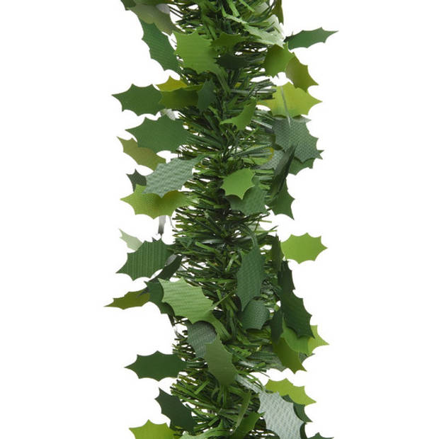 6x stuks groene kerstslinger met hulst bladeren 10 x 270 cm - Kerstslingers
