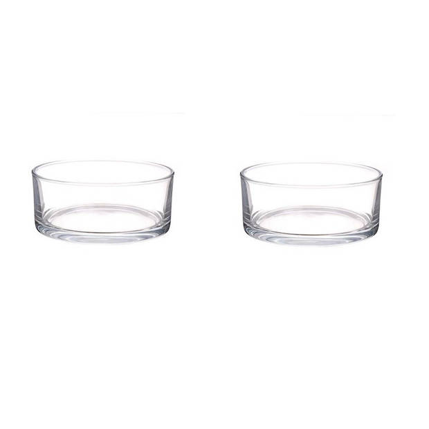 2x Lage glazen schalen transparant glas cilindervormig 8 x 19 cm - Vazen