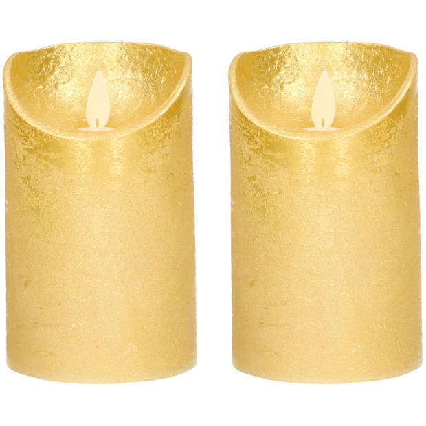 2x LED kaarsen/stompkaarsen goud met dansvlam 12,5 cm - LED kaarsen