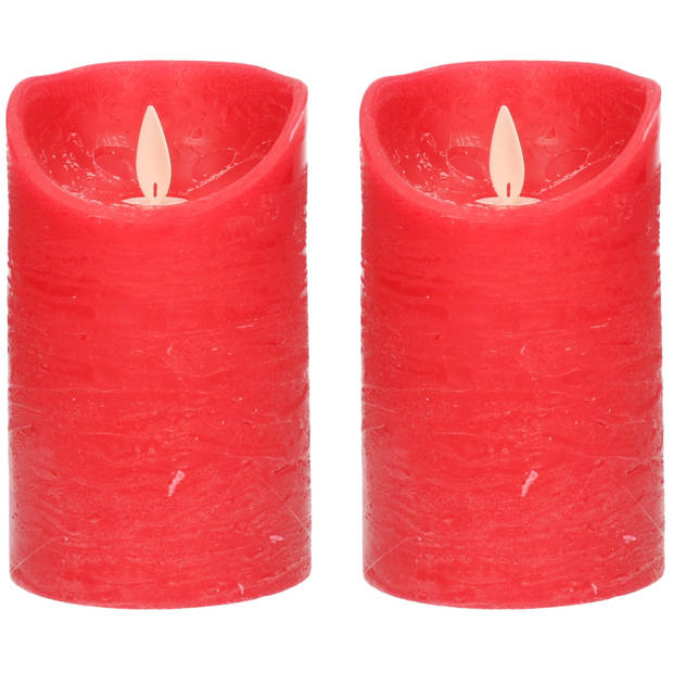 2x LED kaarsen/stompkaarsen rood met dansvlam 12,5 cm - LED kaarsen