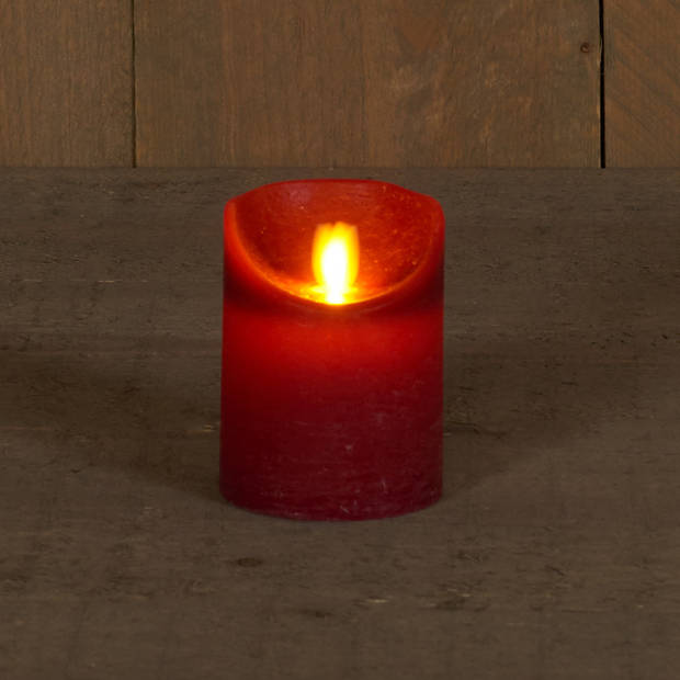 2x LED kaarsen/stompkaarsen bordeaux rood met dansvlam 10 cm - LED kaarsen