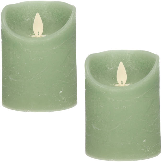 2x LED kaarsen/stompkaarsen jade groen met dansvlam 10 cm - LED kaarsen