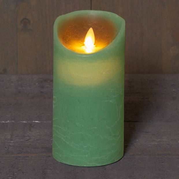 LED kaarsen/stompkaarsen - set 2x - jade groen - H10 en H12,5 cm - bewegende vlam - LED kaarsen