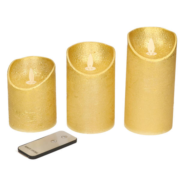 Kaarsen set 3x gouden LED stompkaarsen met afstandsbedieni - LED kaarsen