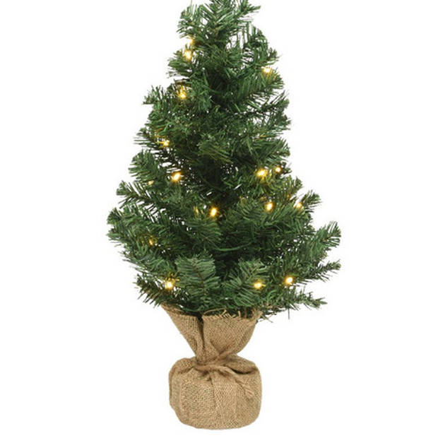 Kunst kerstboom/kunstboom 75 cm met verlichting inclusief gouden pot - Kunstkerstboom