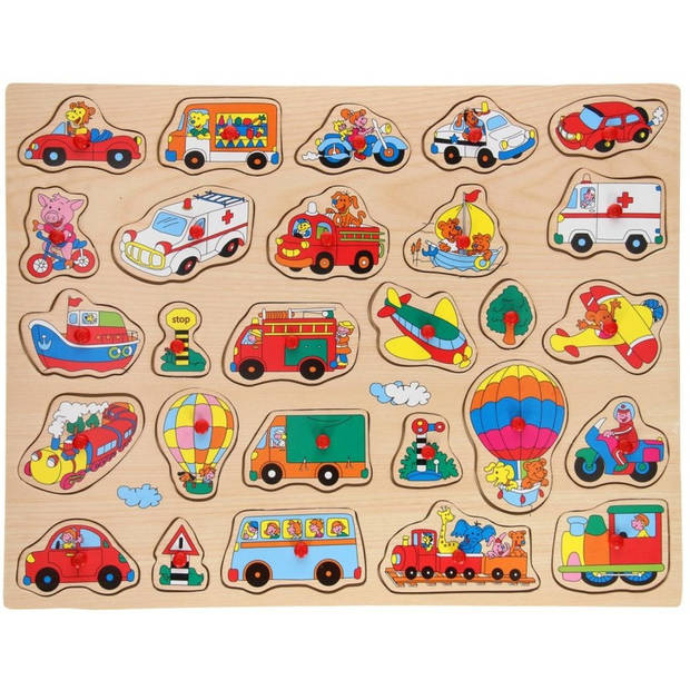 Houten knopjes/noppen puzzel voertuigen thema 45 x 35 cm speelgoed - Legpuzzels