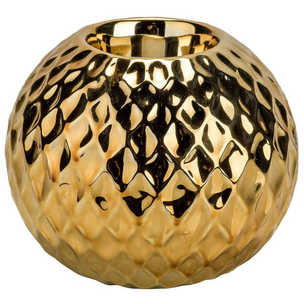 2x Gouden theelichthouders/waxinelichthouders diamond 9,7 cm - Waxinelichtjeshouders