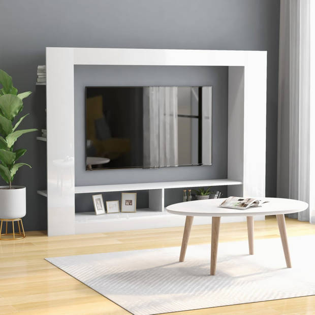 vidaXL Tv-meubel 152x22x113 cm bewerkt hout hoogglans wit