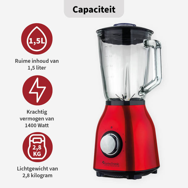 TurboTronic BG6 Blender - Grinder - 1.5 Liter - Rood