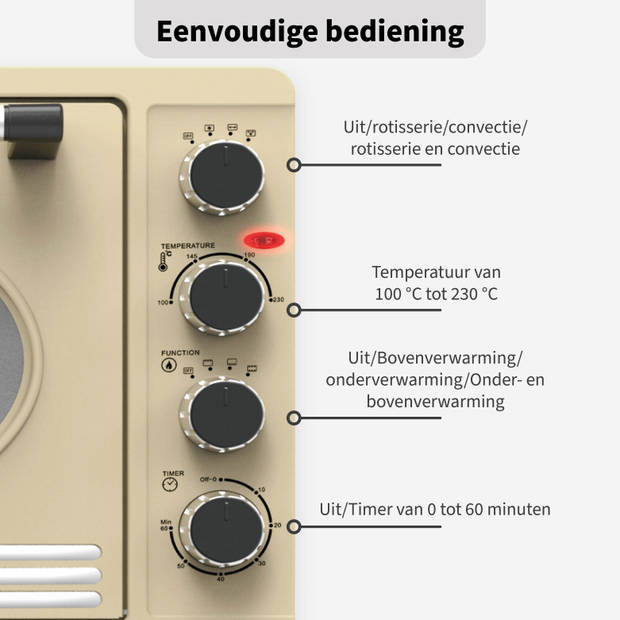 TurboTronic EV45R Retro Elektrische Oven - 45 liter - Crème