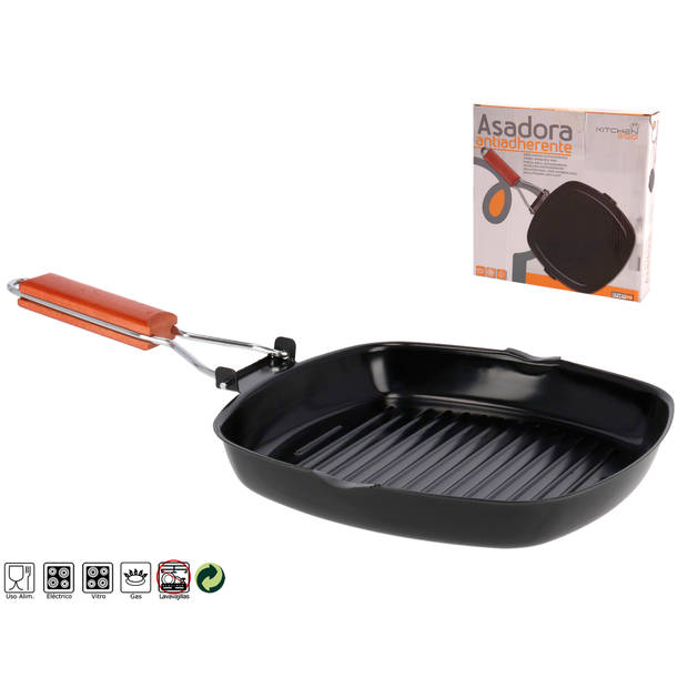 Gebor - Kitchen&Go Grillpan - Inklapbaar - Anti-aanbaklaag – Grillen – Koken - 27x27cm – Alle warmtebronnen –