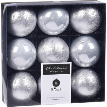 9x Kerstboomversiering luxe kunststof kerstballen zilver 6 cm - Kerstbal