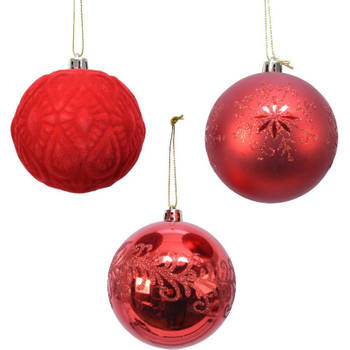 24x Rode luxe kunststof kerstballen 8 cm kerstversiering - Kerstbal