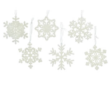 Kerstboomversiering kersthangers 6x witte sneeuwvlokken 10 cm - Kersthangers
