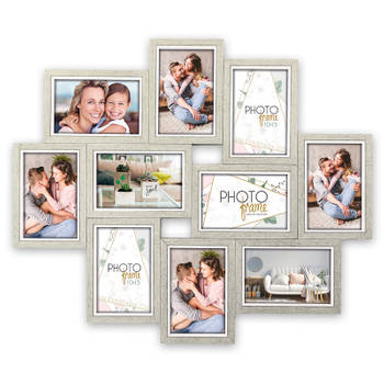 ZEP - Multi Houten Fotolijst Brema grijs / wit voor 10 foto's 10x15 (afmeting 59x49,5 cm) - LGX146