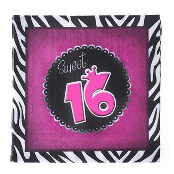 40x verjaardagdecoratie servetten 33 x 33 cm Sweet 16 print - Feestservetten