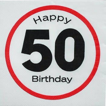 40x stuks 50e verjaardag servetten verkeersbord - Feestservetten