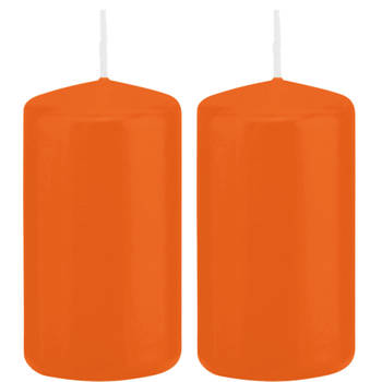 2x Kaarsen oranje 6 x 12 cm 40 branduren sfeerkaarsen - Stompkaarsen