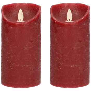 2x LED kaarsen/stompkaarsen bordeaux rood met dansvlam 15 cm - LED kaarsen